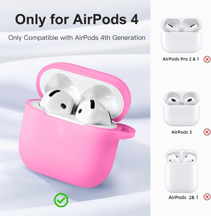 DAQIN for AirPods 4 Case(2024), Soft Silicone Full Protective Case Cover for Apple AirPods 4 Case with Keychain, Compatible with AirPods 4th Generation Case Accessories for Women Men, Nightglow Pink - Image 2